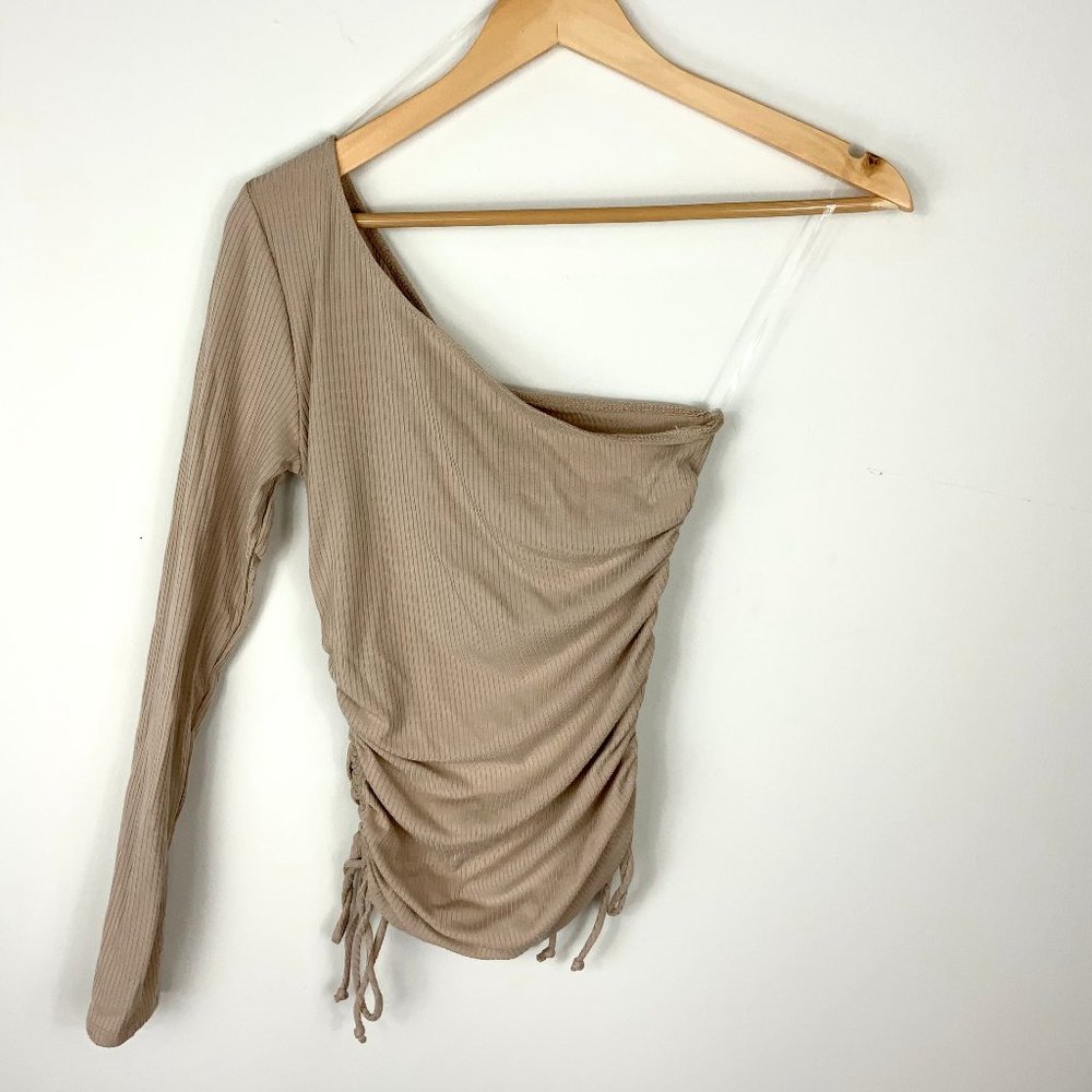 Ruched One Shoulder Top - Taupe